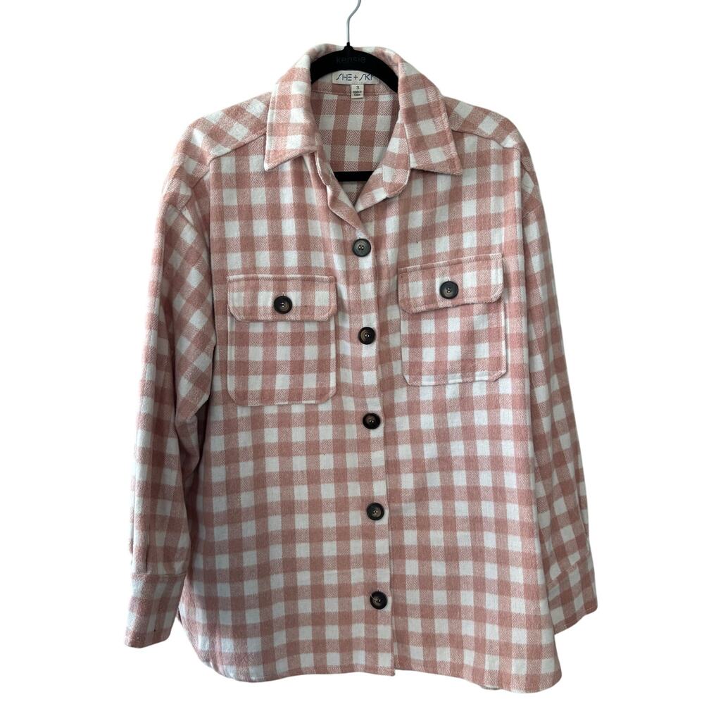 She + Sky Pink Cream Shacket Fall Layers Wool Blend Women's Size Small